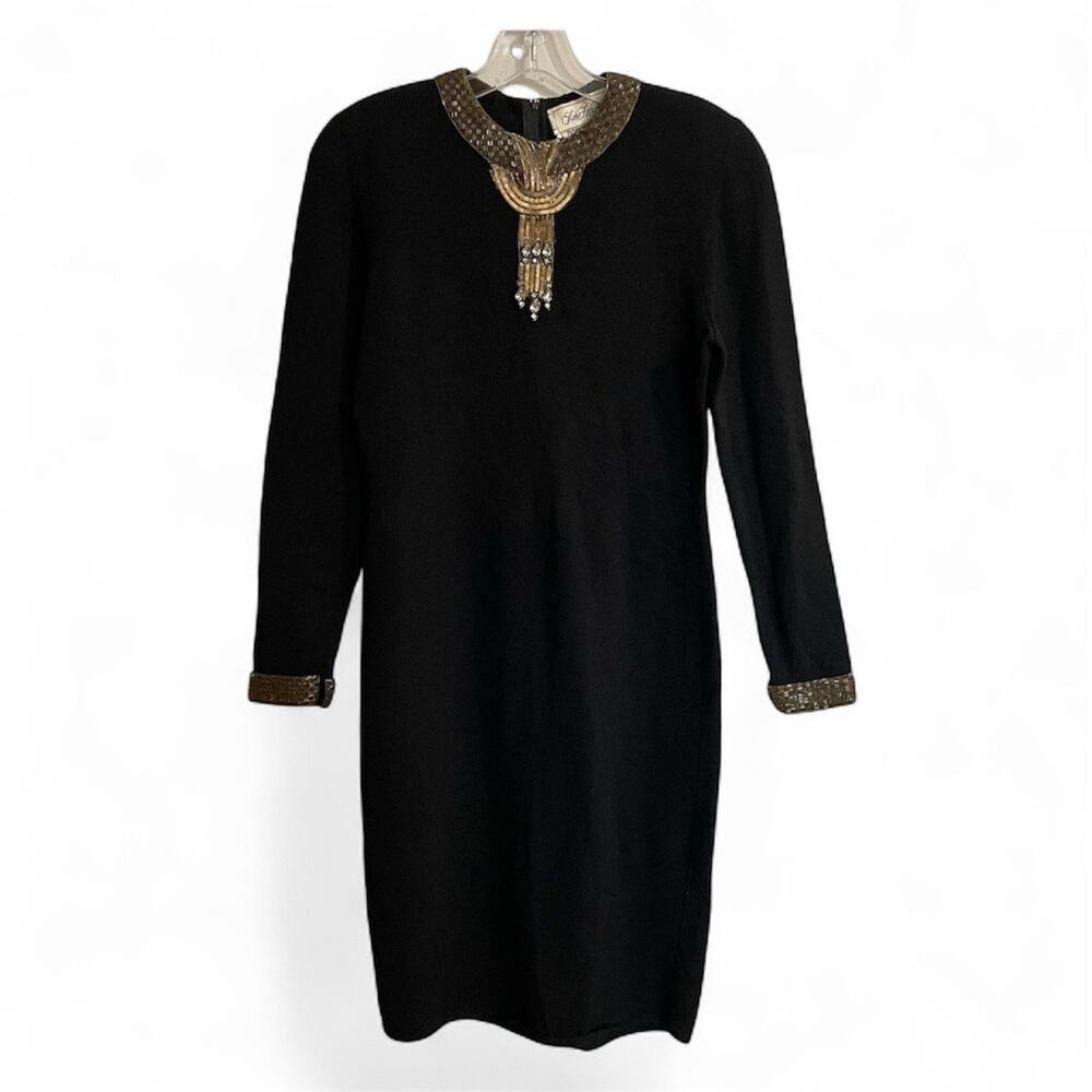 Don Sayres for Wellmore Dress Small Black Sequin Santana Knit USA Vintage 80s